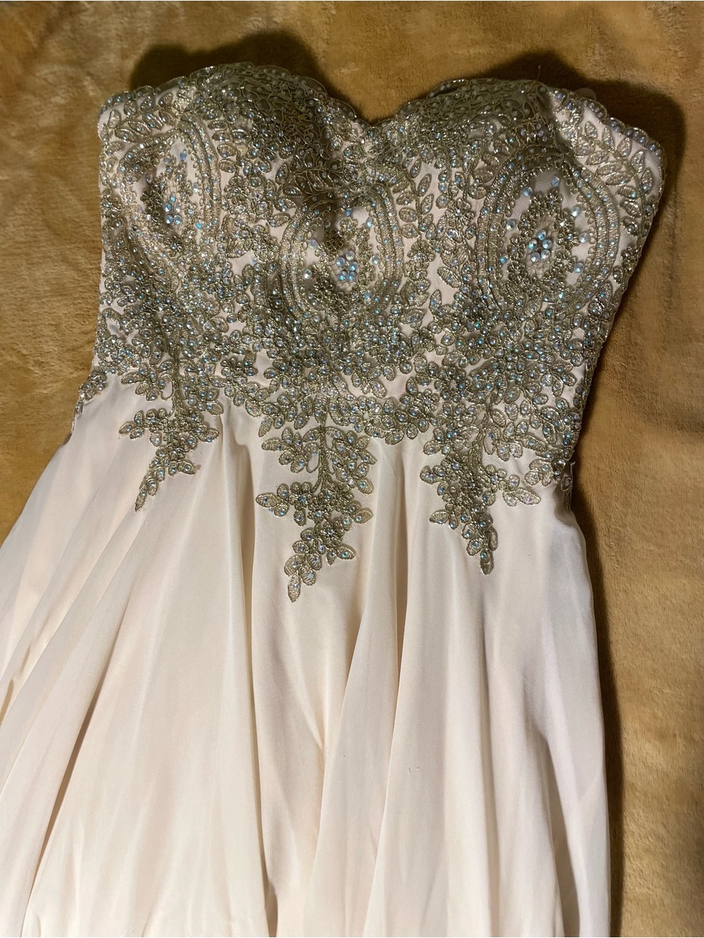 Winsdor Strapless Ivory Evening Gown with Embroidered Bejeweled Bodice